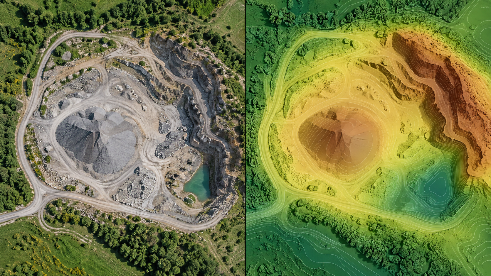 Illustration of aerial imagery and a corresponding elevation surface